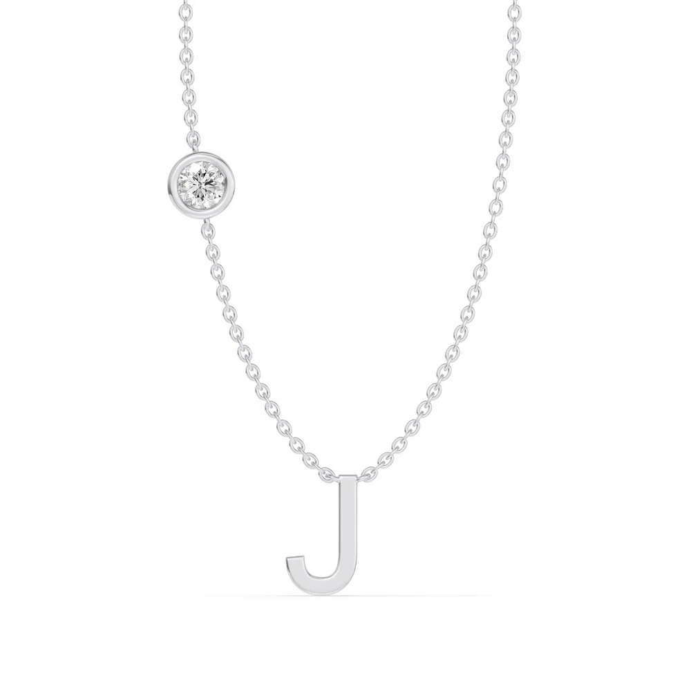 360 degree view of Bezel Diamond Gold Initial Necklace - J