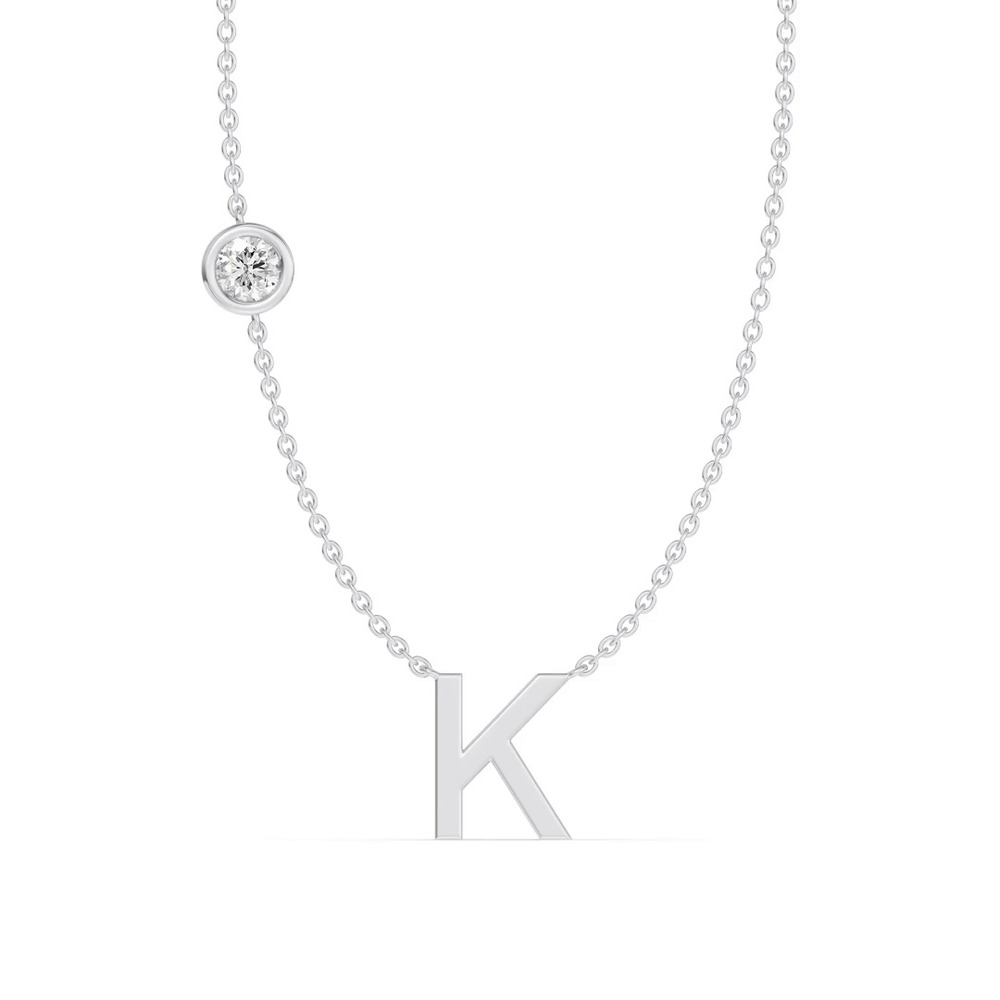 360 degree view of Bezel Diamond Gold Initial Necklace - K