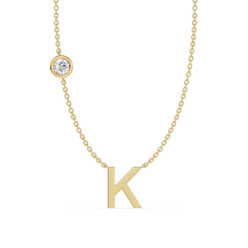 360 degree view of Bezel Lab Diamond Gold Initial Necklace - K