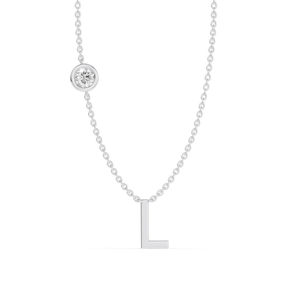 360 degree view of Bezel Diamond Gold Initial Necklace - L