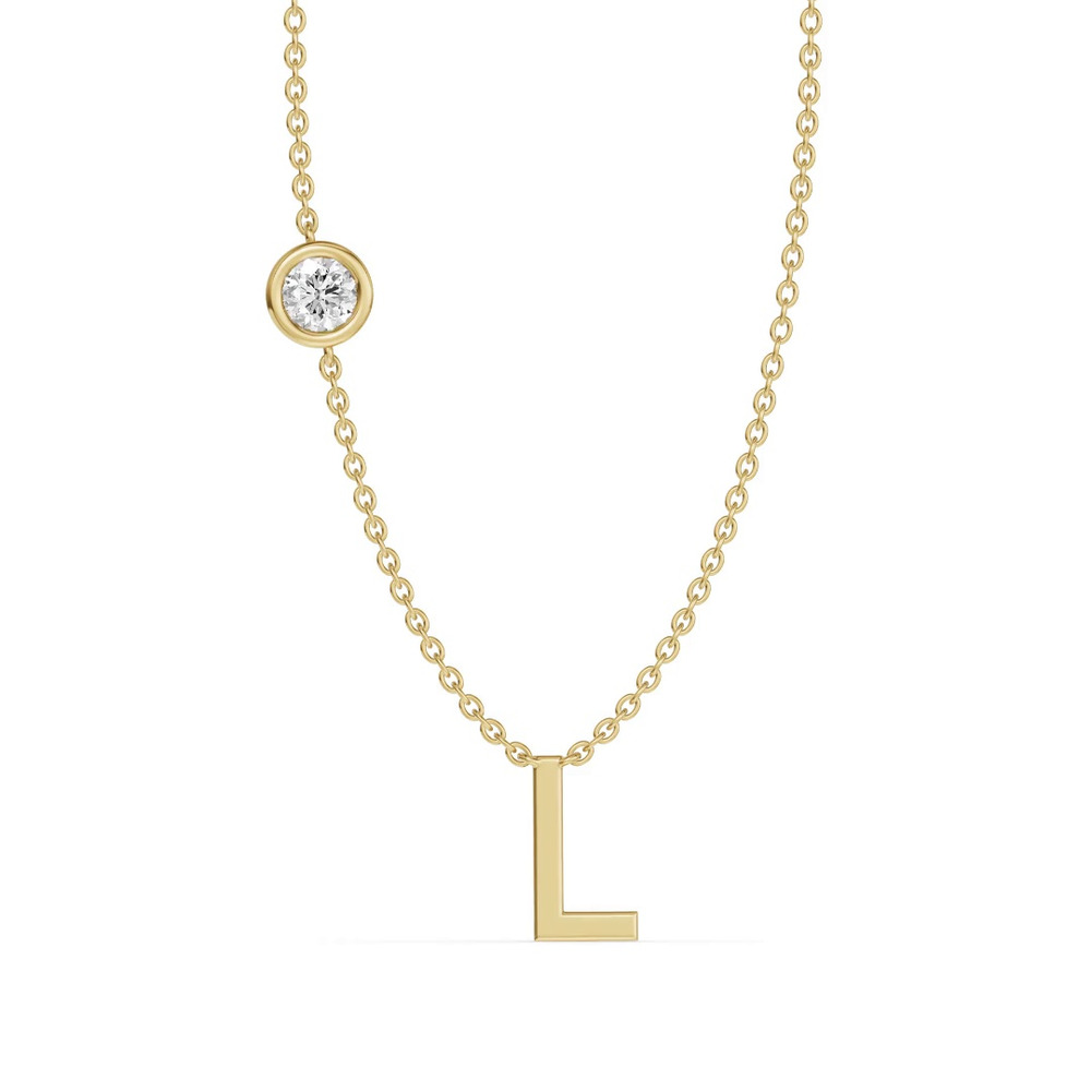 360 degree view of Bezel Lab Diamond Gold Initial Necklace - L
