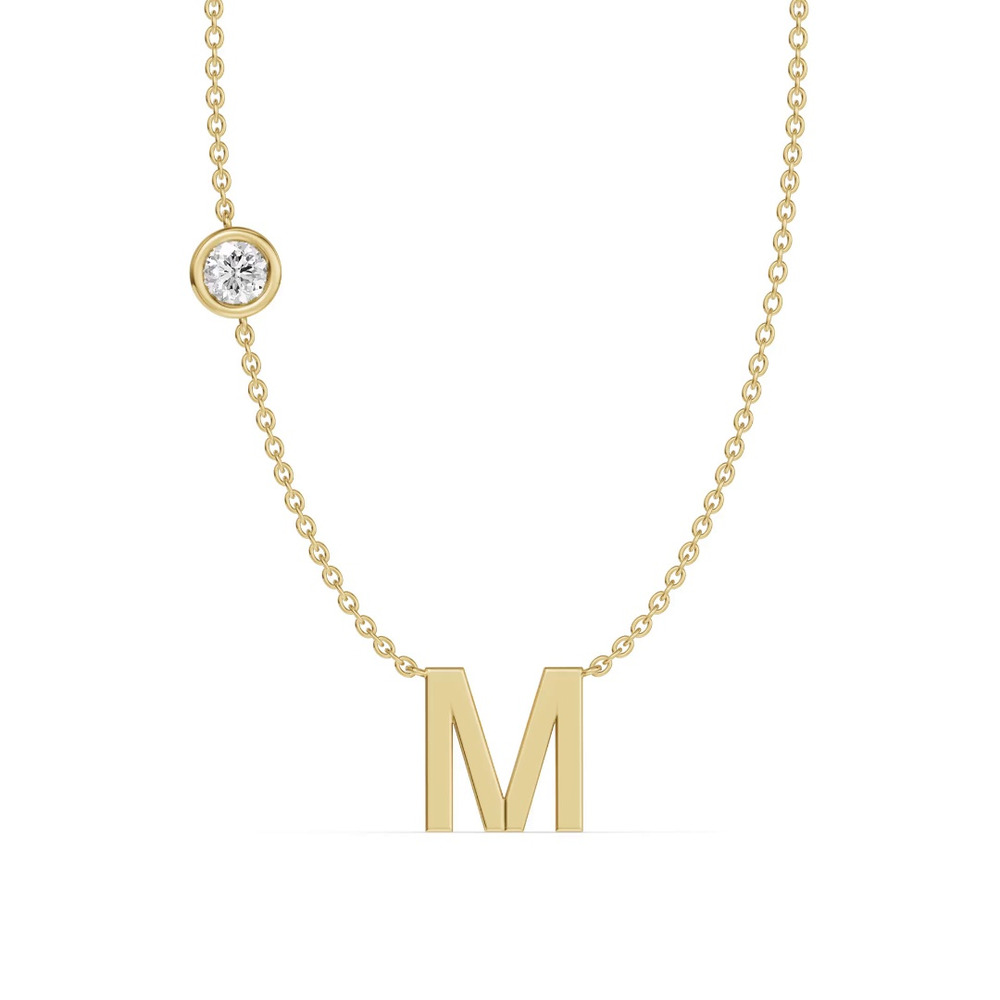 360 degree view of Bezel Lab Diamond Gold Initial Necklace - M