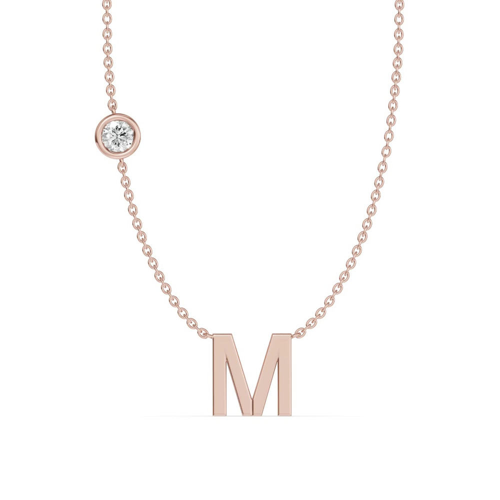 360 degree view of Bezel Diamond Gold Initial Necklace - M