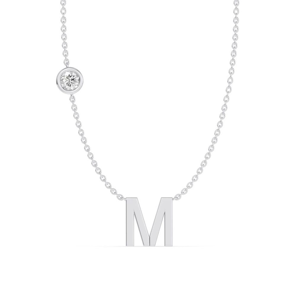 360 degree view of Bezel Lab Diamond Gold Initial Necklace - M