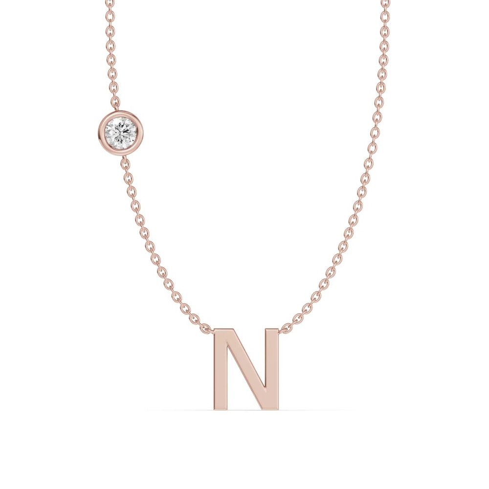 360 degree view of Bezel Lab Diamond Gold Initial Necklace - N