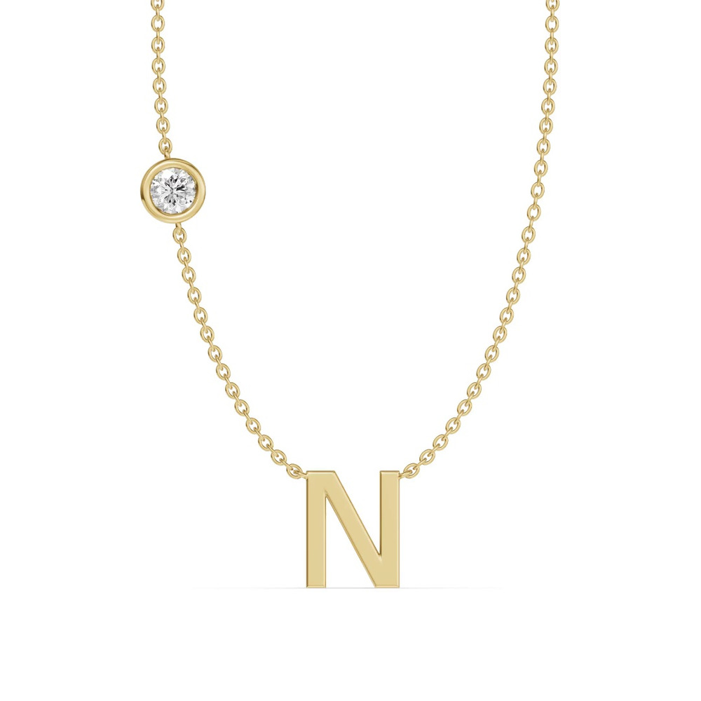 360 degree view of Bezel Lab Diamond Gold Initial Necklace - N