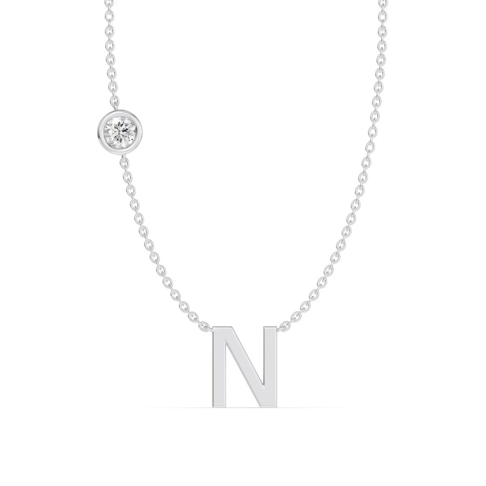 360 degree view of Bezel Diamond Gold Initial Necklace - N