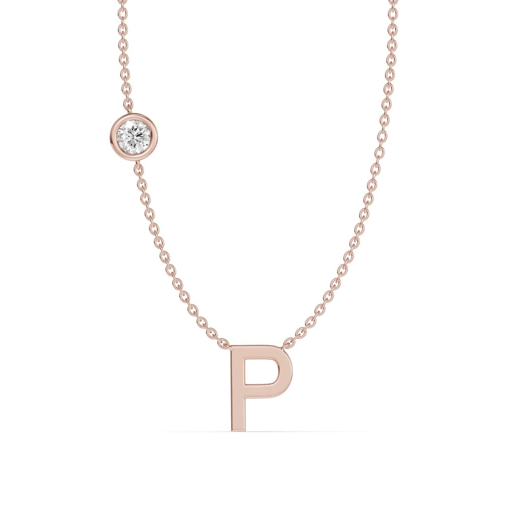 360 degree view of Bezel Lab Diamond Gold Initial Necklace - P