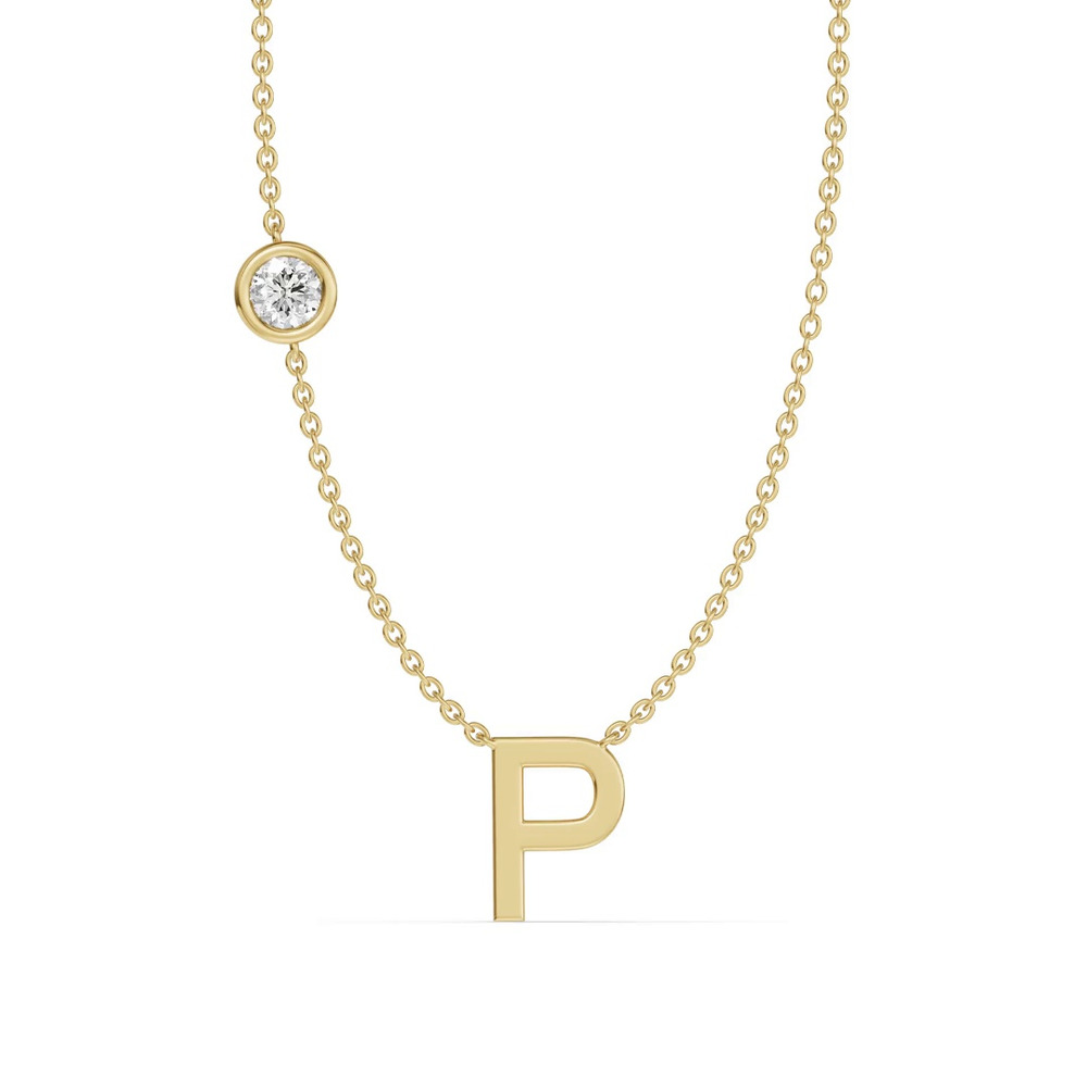 360 degree view of Bezel Lab Diamond Gold Initial Necklace - P