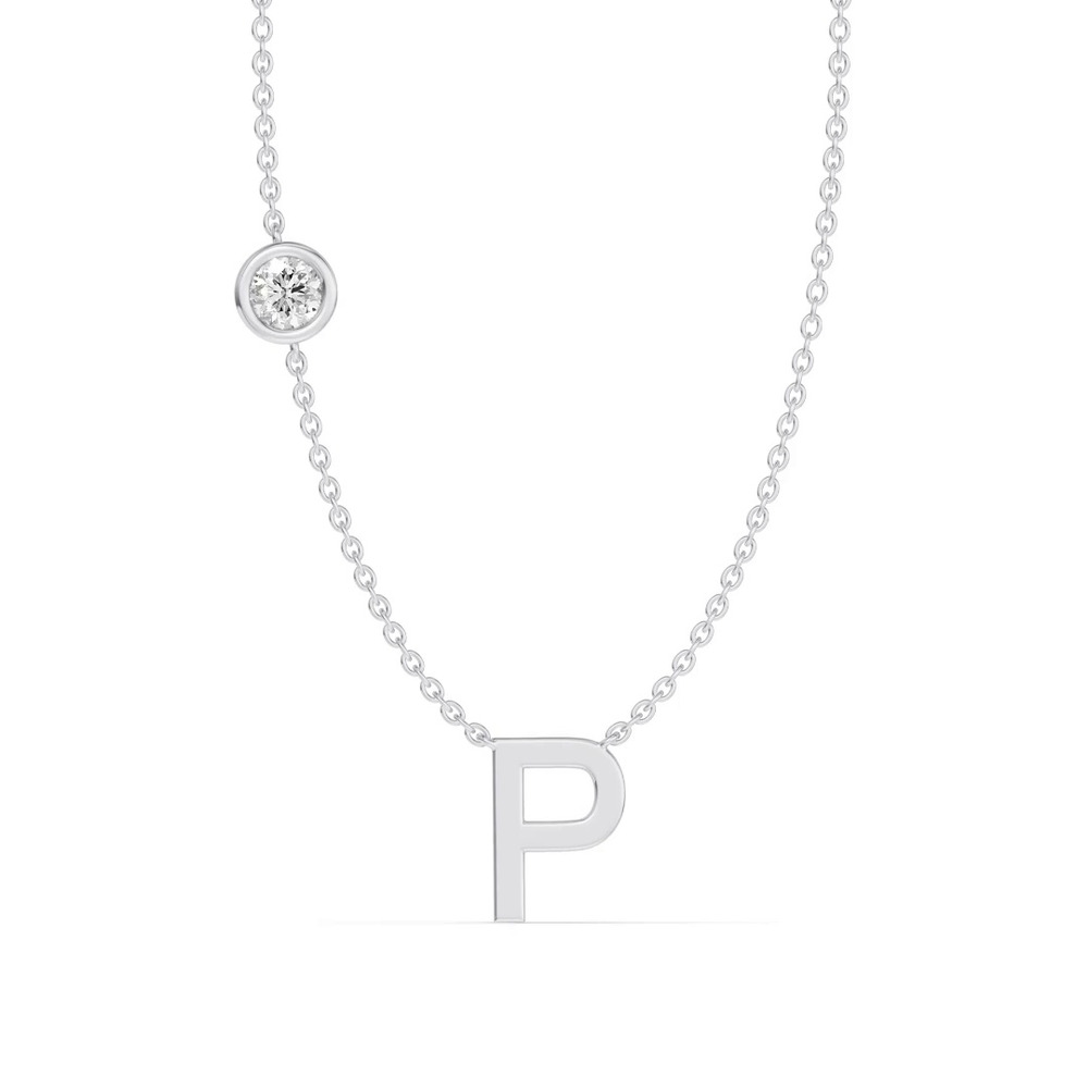 360 degree view of Bezel Lab Diamond Gold Initial Necklace - P