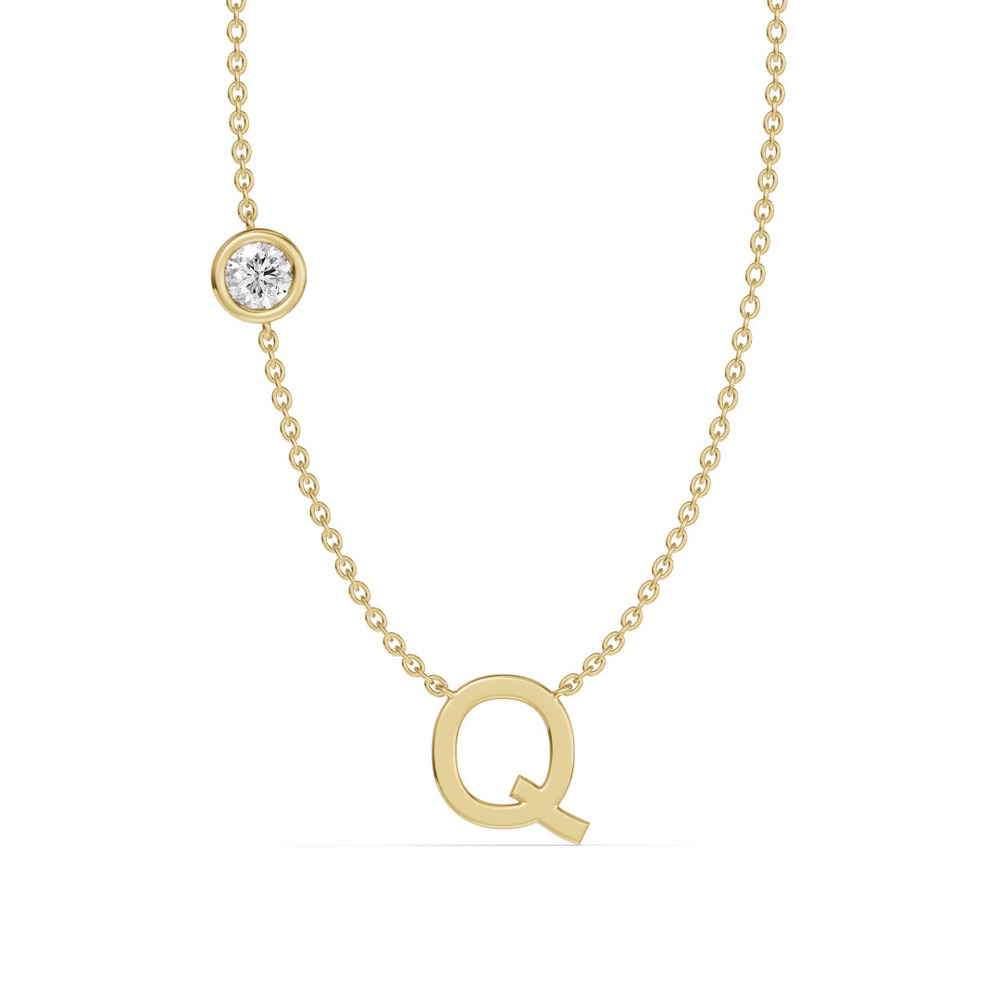 360 degree view of Bezel Lab Diamond Gold Initial Necklace - Q