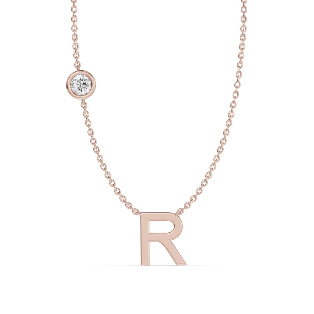 360 degree view of Bezel Lab Diamond Gold Initial Necklace - R