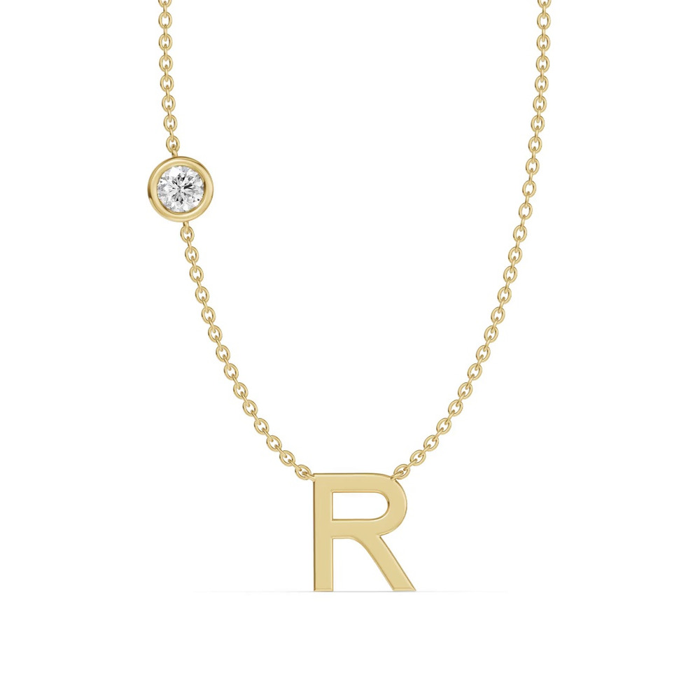 360 degree view of Bezel Lab Diamond Gold Initial Necklace - R