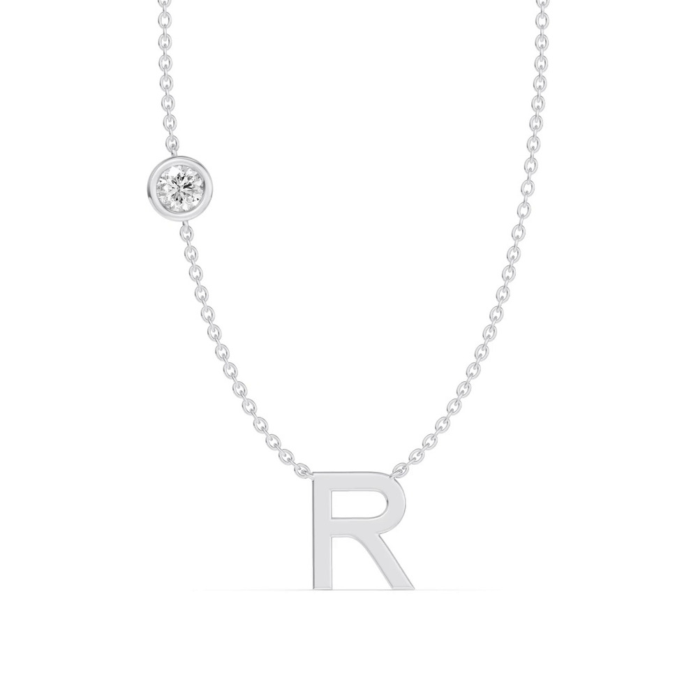 360 degree view of Bezel Lab Diamond Gold Initial Necklace - R