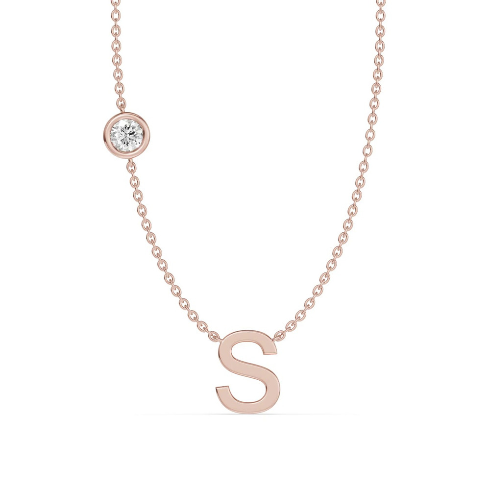 360 degree view of Bezel Lab Diamond Gold Initial Necklace - S