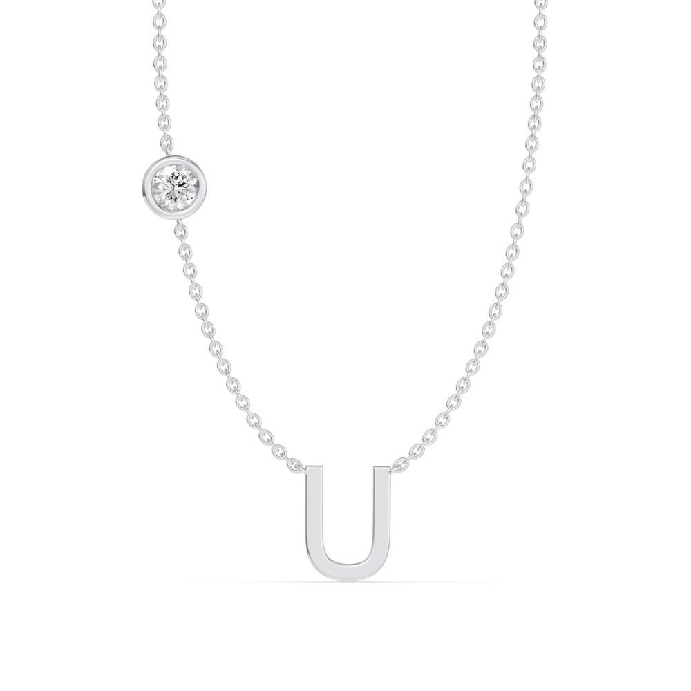 360 degree view of Bezel Lab Diamond Gold Initial Necklace - U