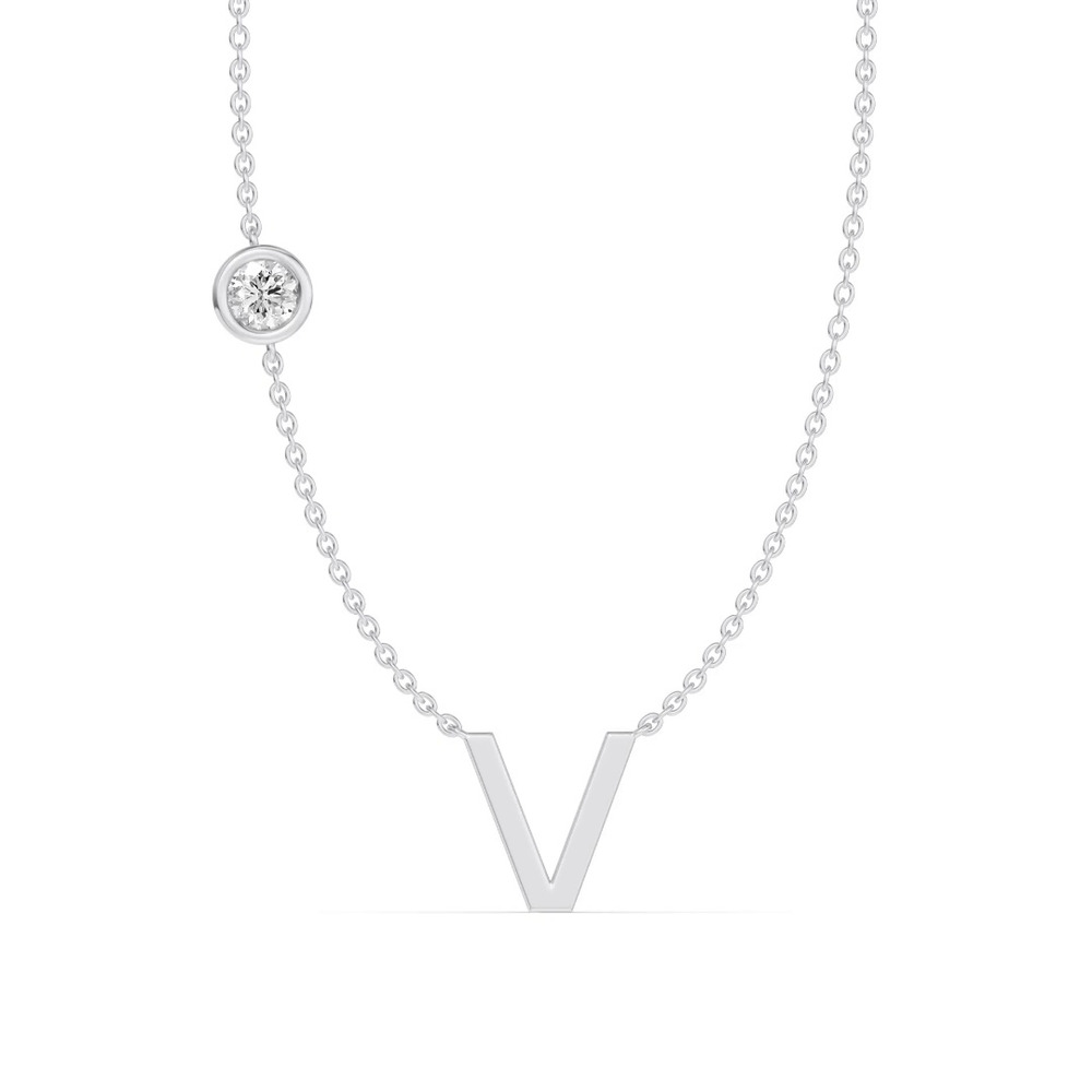 360 degree view of Bezel Lab Diamond Gold Initial Necklace - V