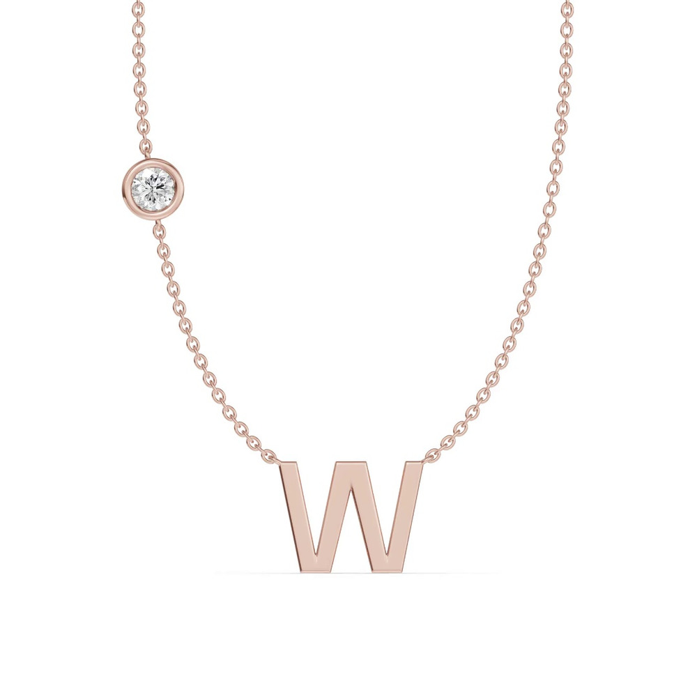 360 degree view of Bezel Lab Diamond Gold Initial Necklace - W