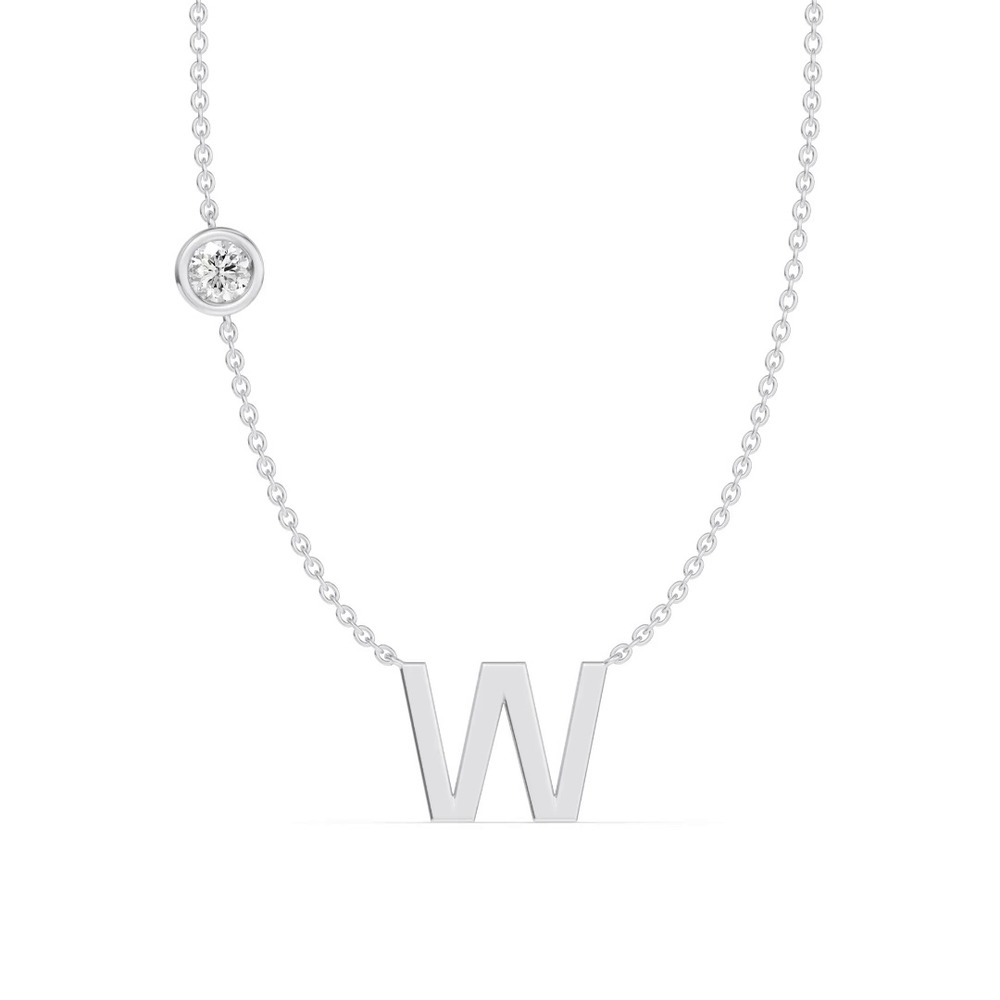 360 degree view of Bezel Lab Diamond Gold Initial Necklace - W
