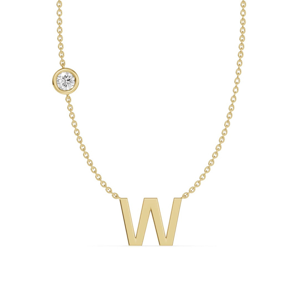 360 degree view of Bezel Diamond Gold Initial Necklace - W