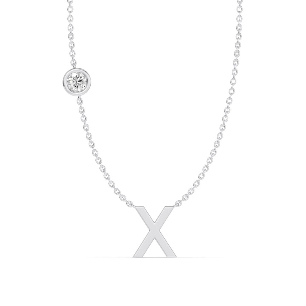 360 degree view of Bezel Lab Diamond Gold Initial Necklace - X
