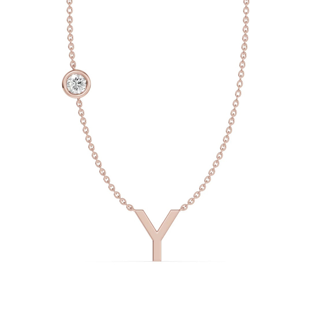 360 degree view of Bezel Lab Diamond Gold Initial Necklace - Y