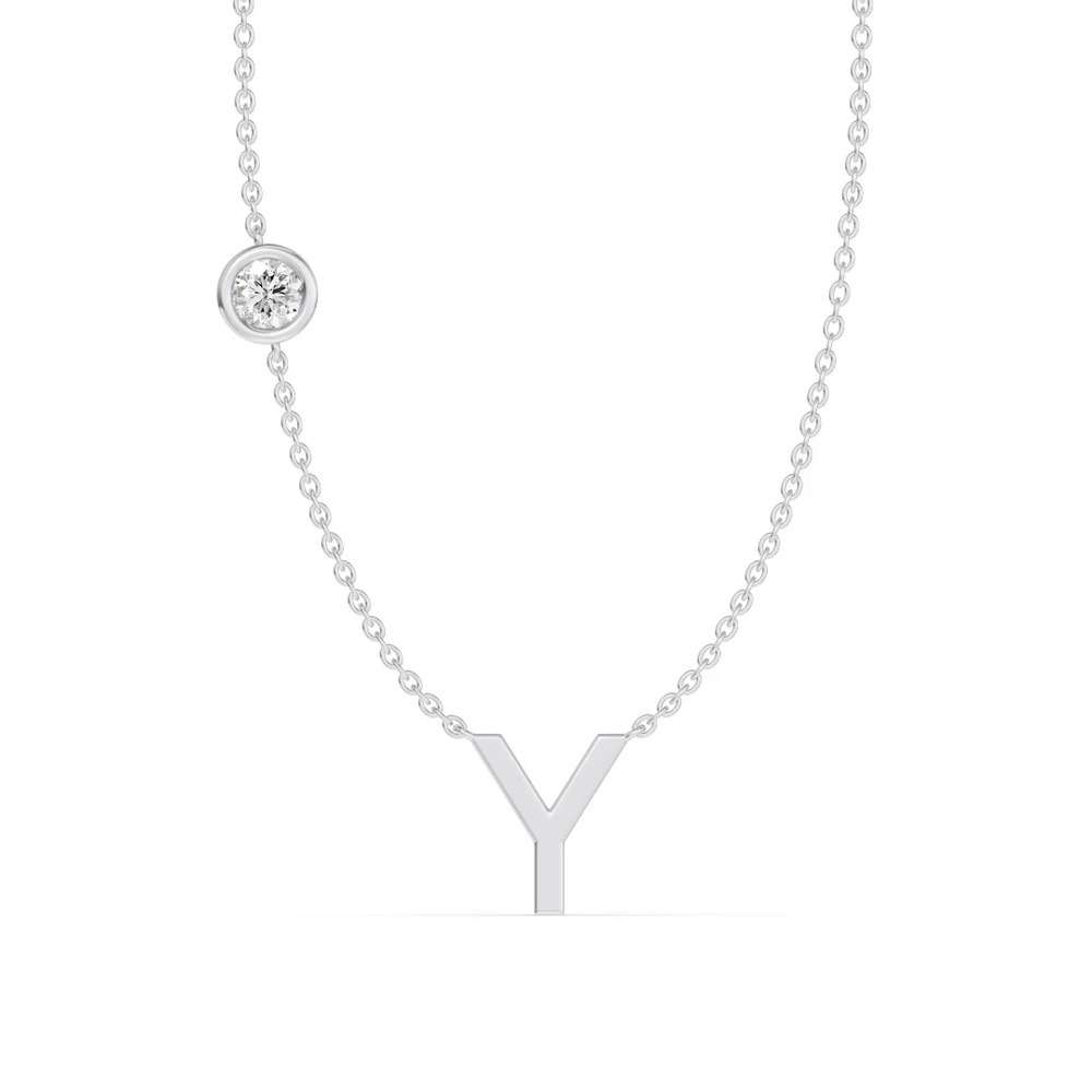 360 degree view of Bezel Diamond Gold Initial Necklace - Y