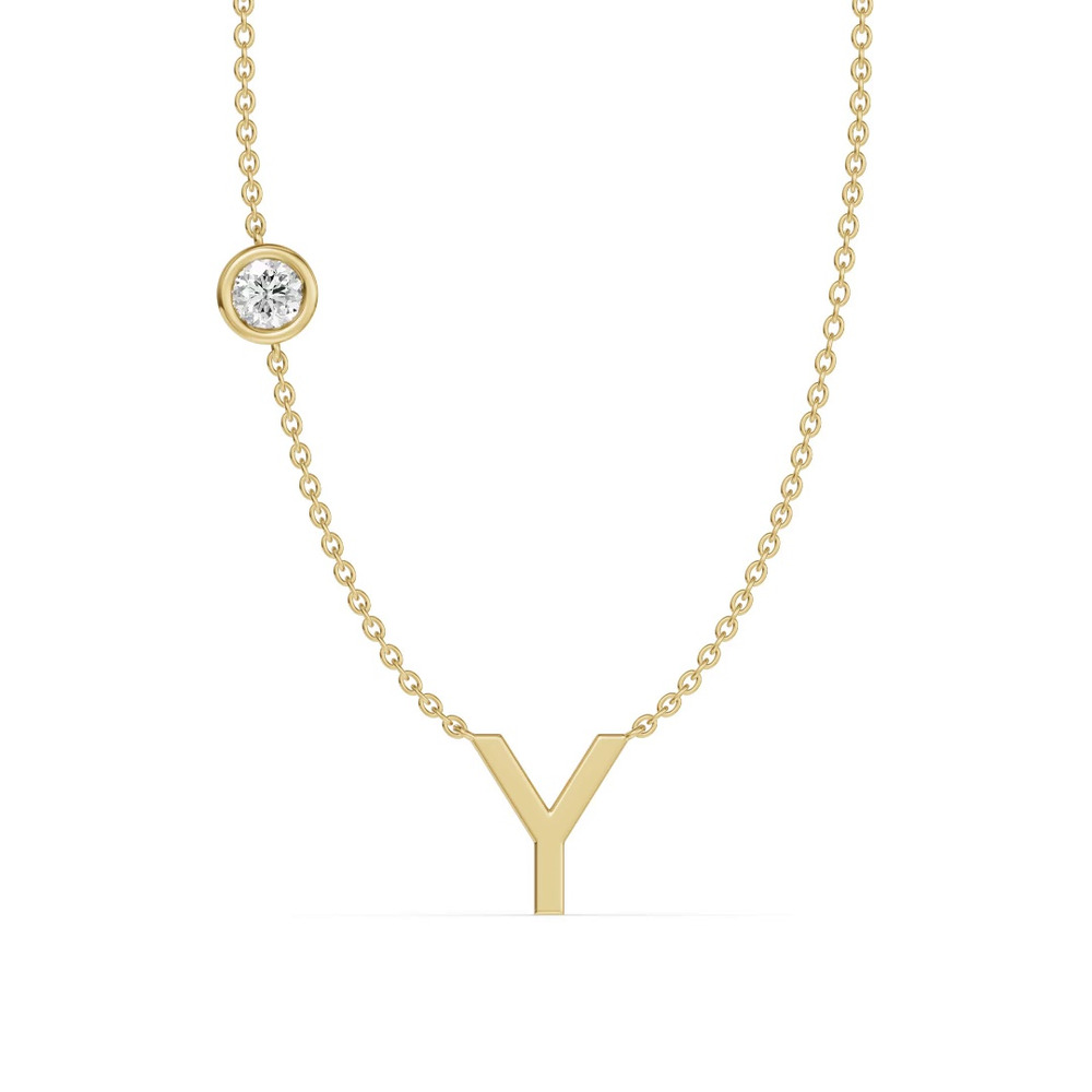 360 degree view of Bezel Lab Diamond Gold Initial Necklace - Y