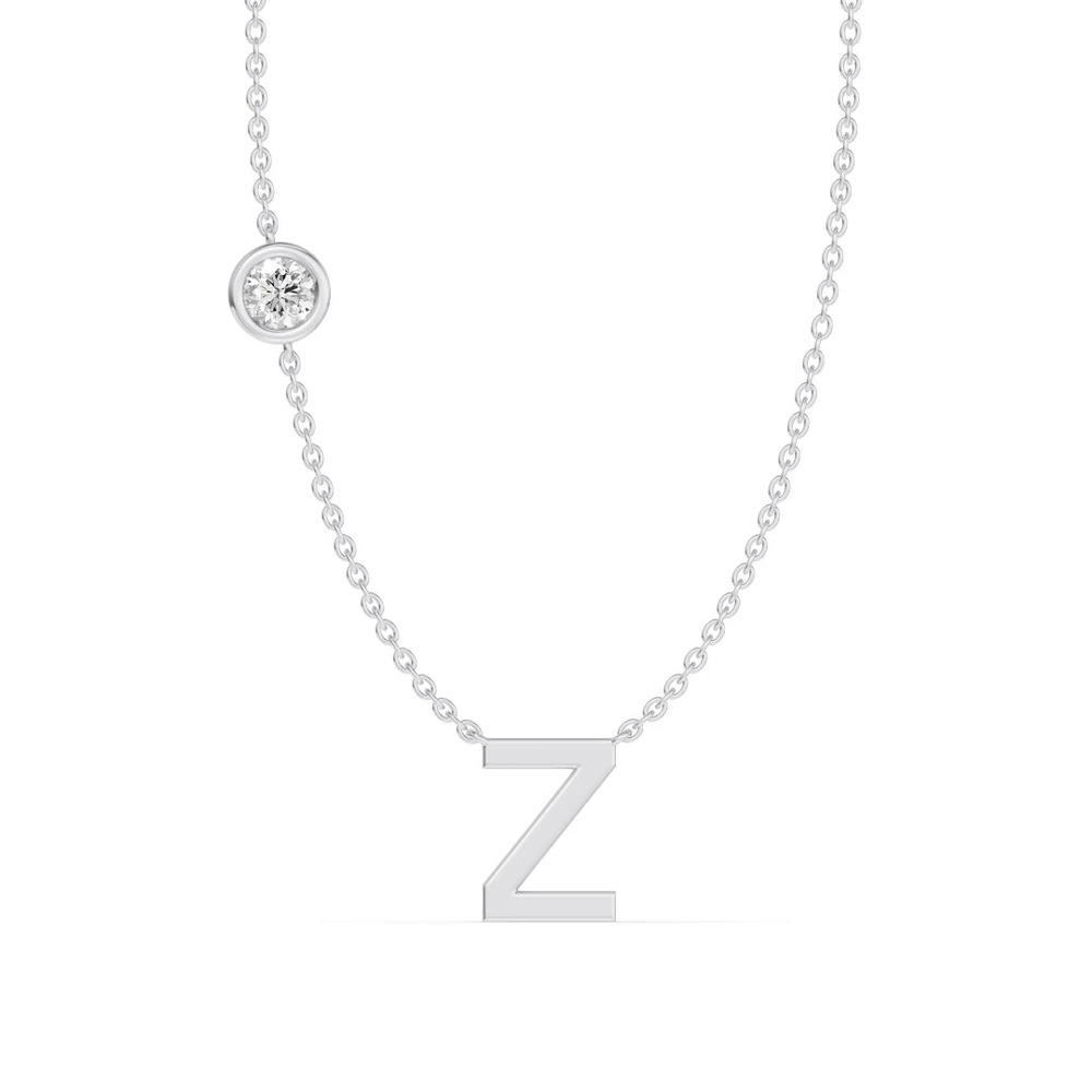 360 degree view of Bezel Diamond Gold Initial Necklace - Z