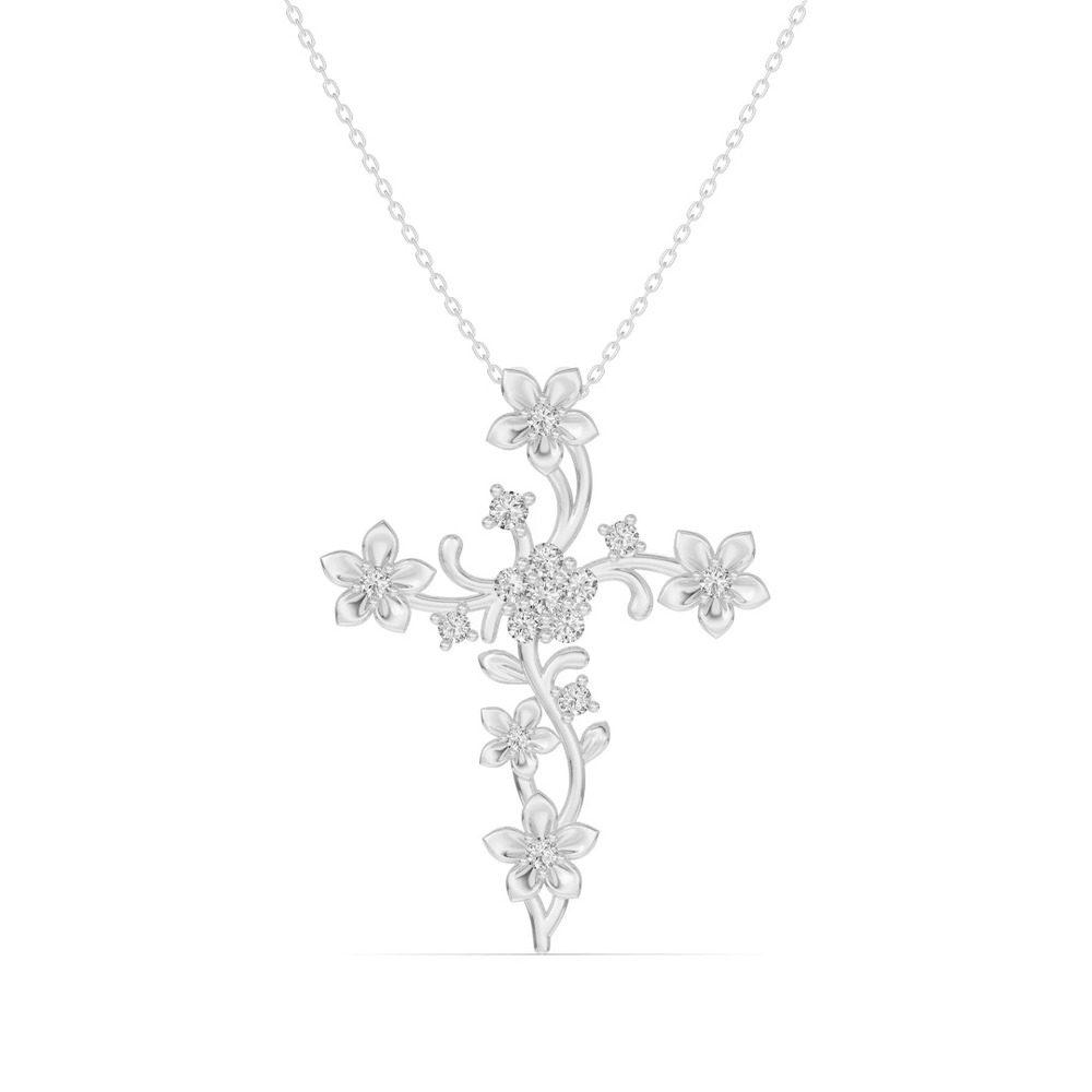 360 degree view of Blossom Cross Diamond Pendant