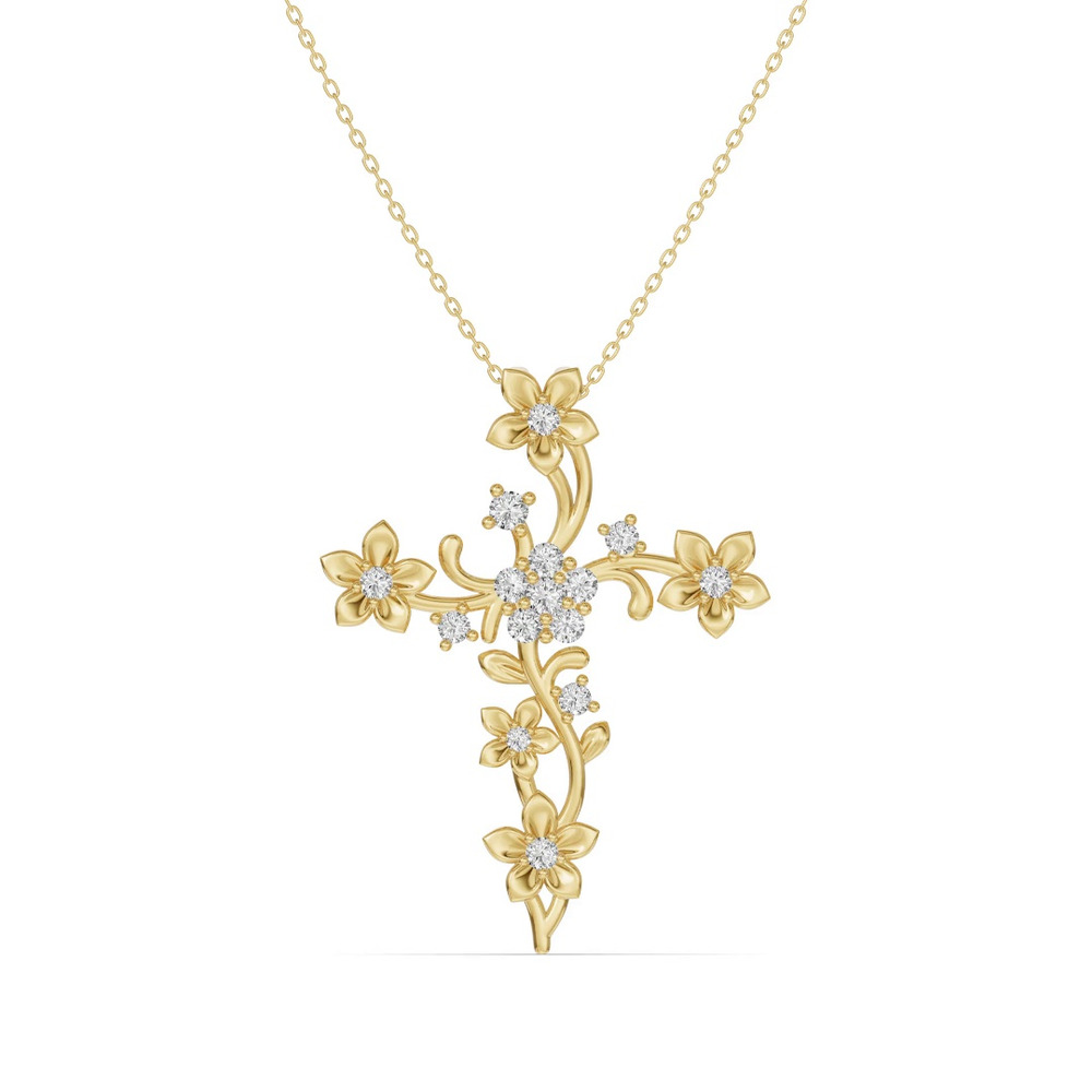 360 degree view of Blossom Cross Diamond Pendant