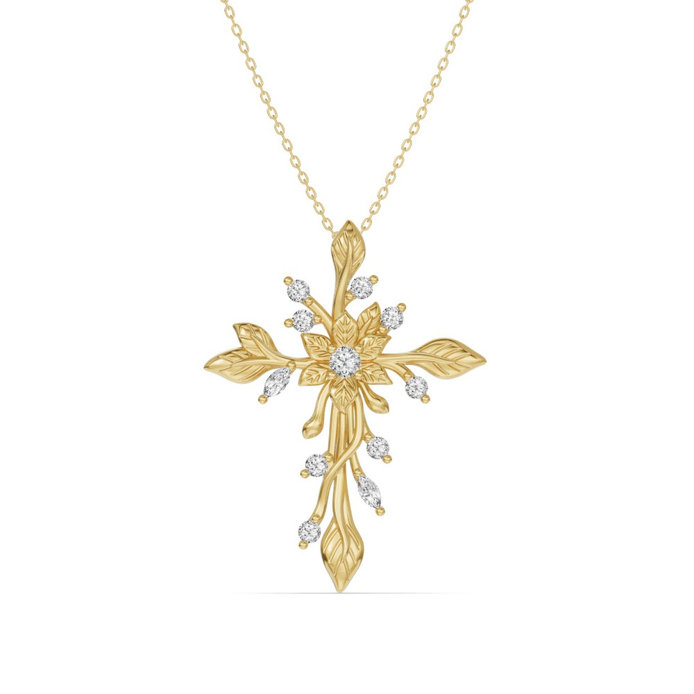 360 degree view of Flora Cross Diamond Pendant