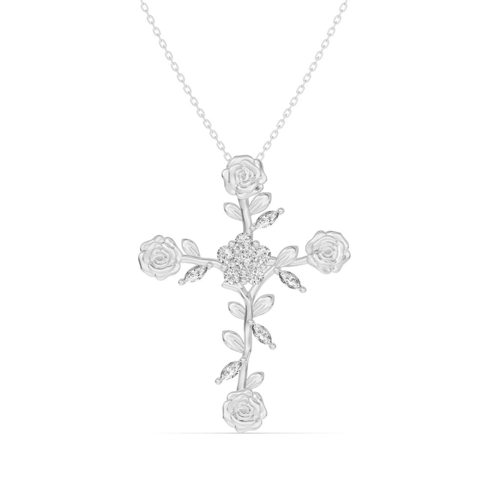 360 degree view of Rose Stem Cross Diamond Pendant