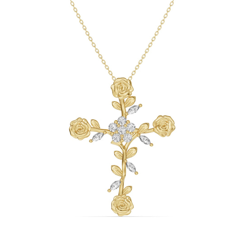 360 degree view of Rose Stem Cross Lab Diamond Pendant