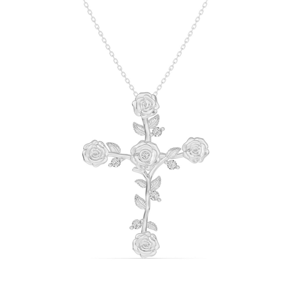 360 degree view of Garden Rose Cross Lab Diamond Pendant