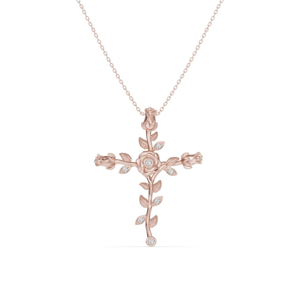 360 degree view of Rosebud Cross Diamond Pendant