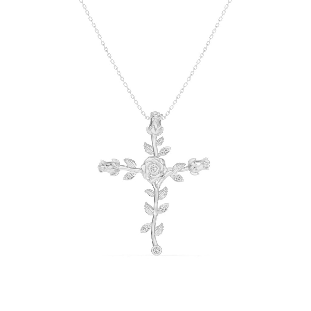 360 degree view of Rosebud Cross Lab Diamond Pendant
