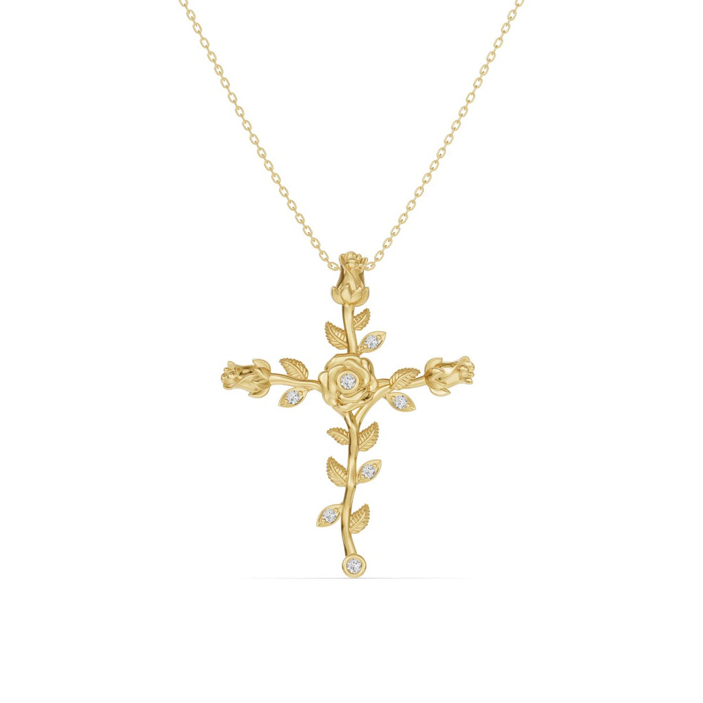 360 degree view of Rosebud Cross Diamond Pendant