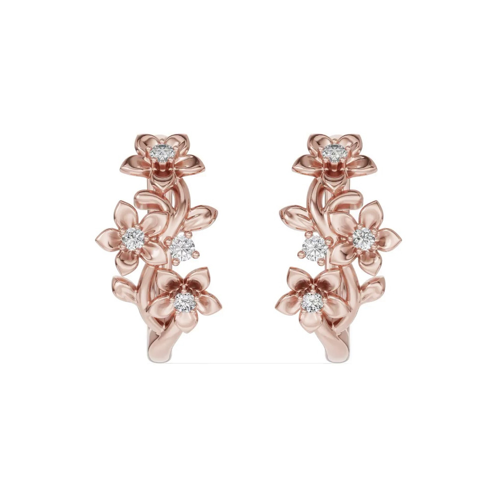 360 degree view of Blossom Diamond Floral Hoop Earrings