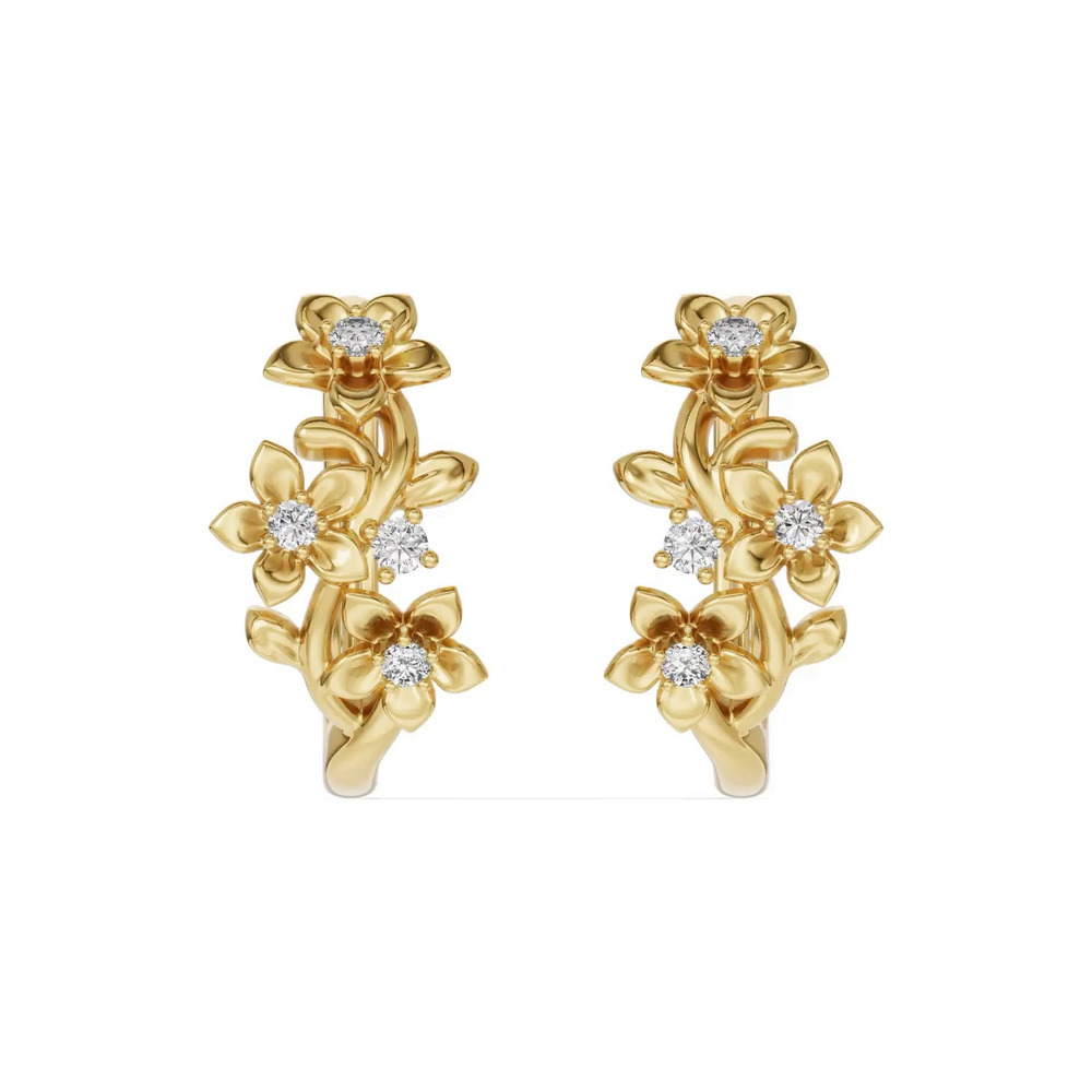 360 degree view of Blossom Diamond Floral Hoop Earrings