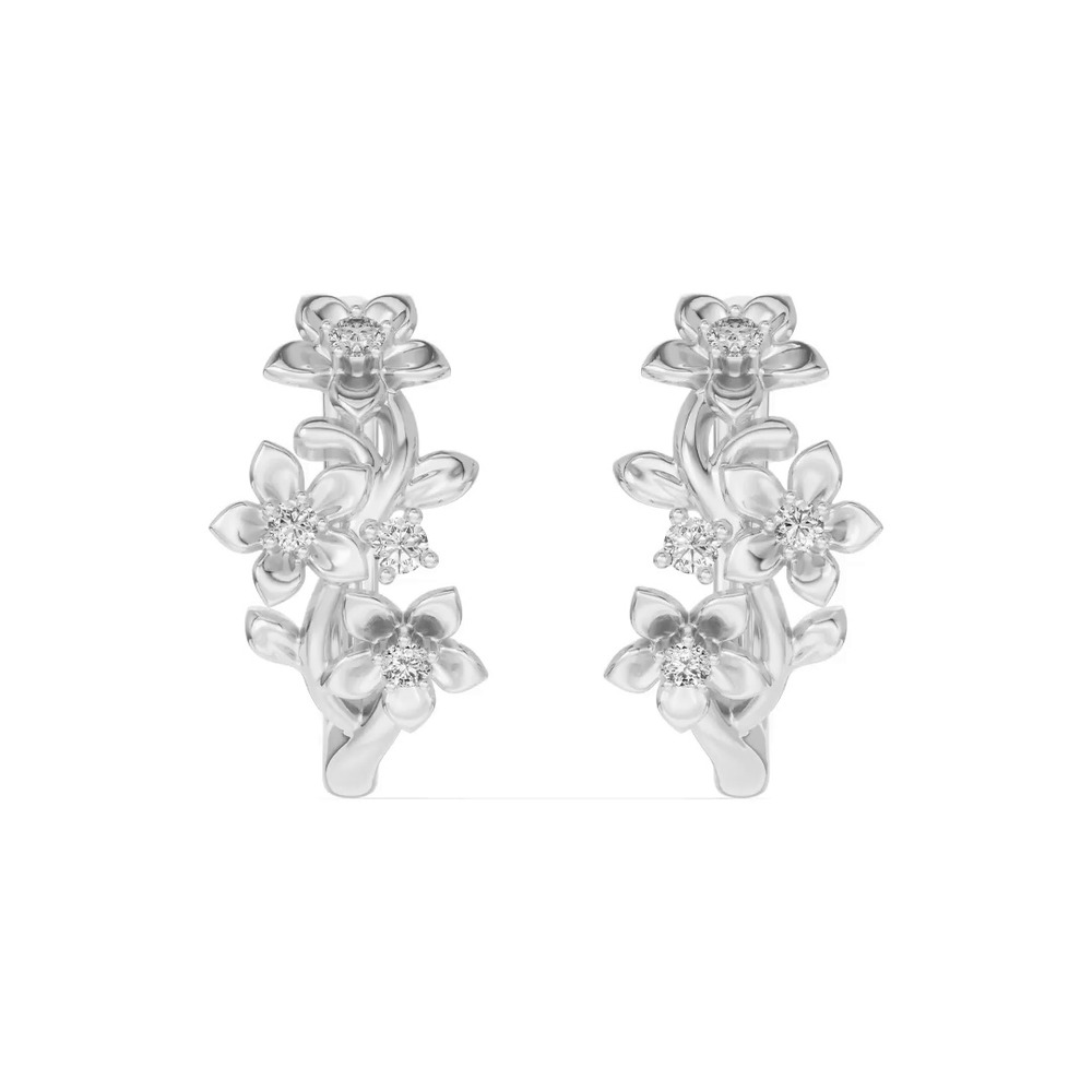 360 degree view of Blossom Lab Diamond Floral Hoop Silver Earrings