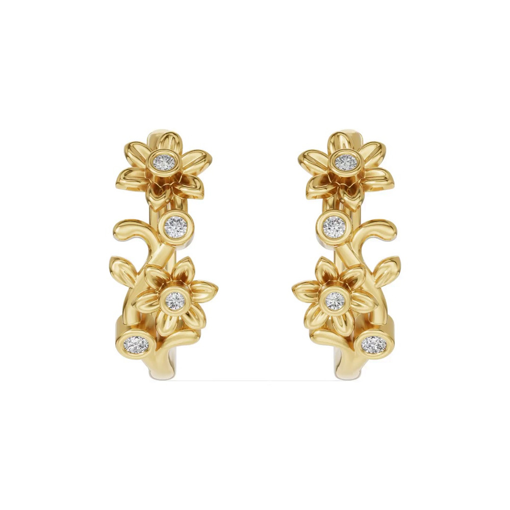360 degree view of Vine Diamond Hoop Earrings