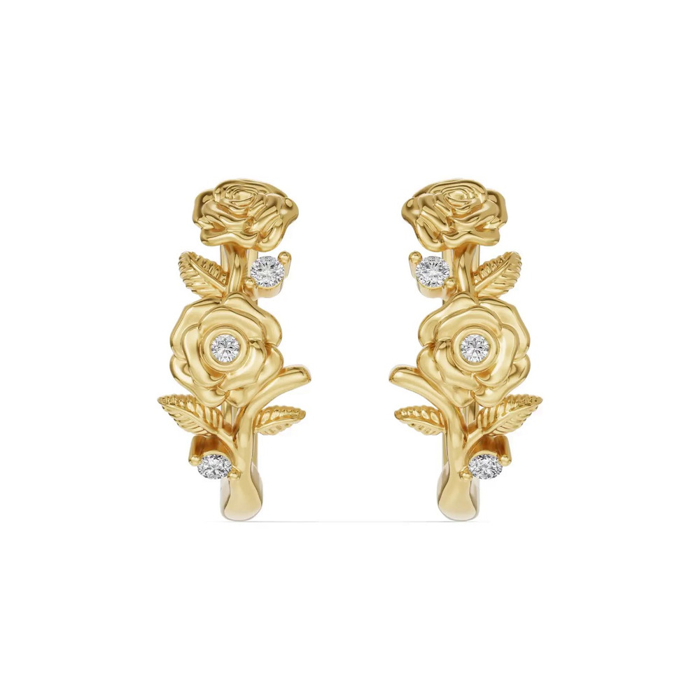 360 degree view of Rose Diamond Hoop Earrings