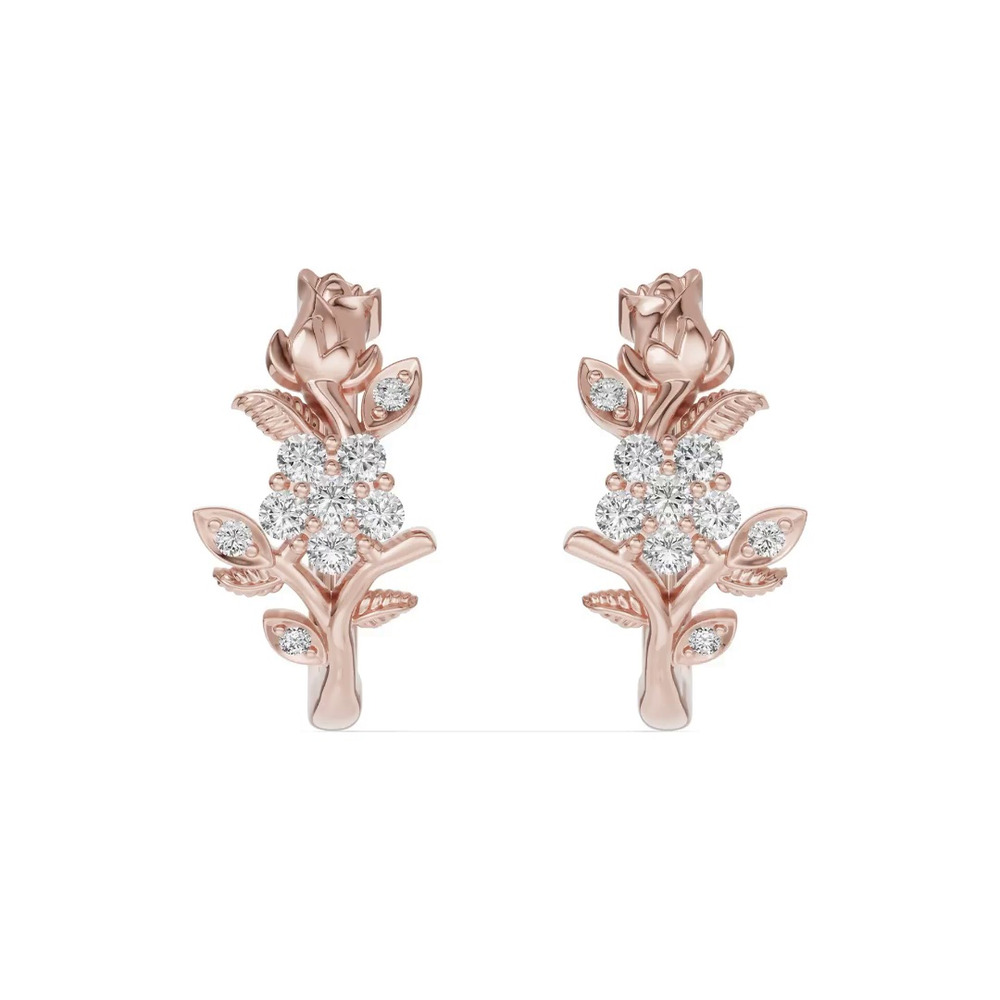 360 degree view of Rose Bud Lab Diamond Hoop Earrings