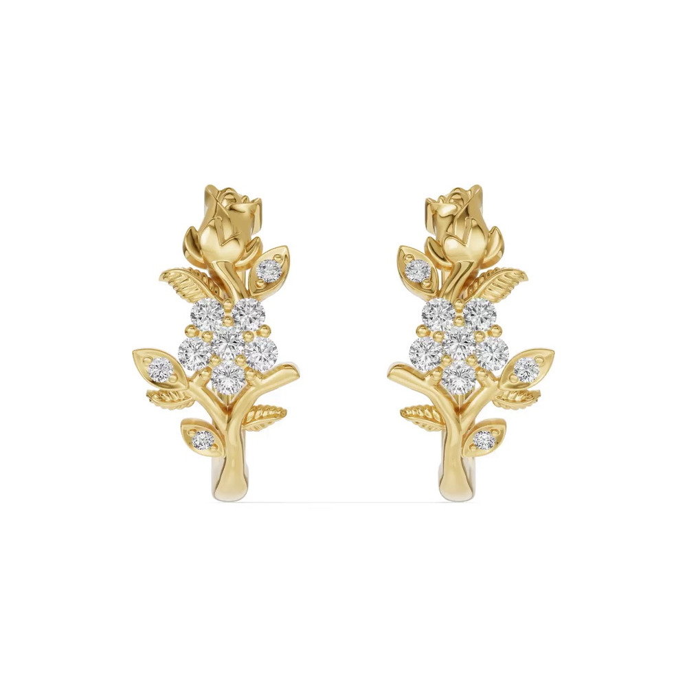 360 degree view of Rose Bud Diamond Hoop Earrings