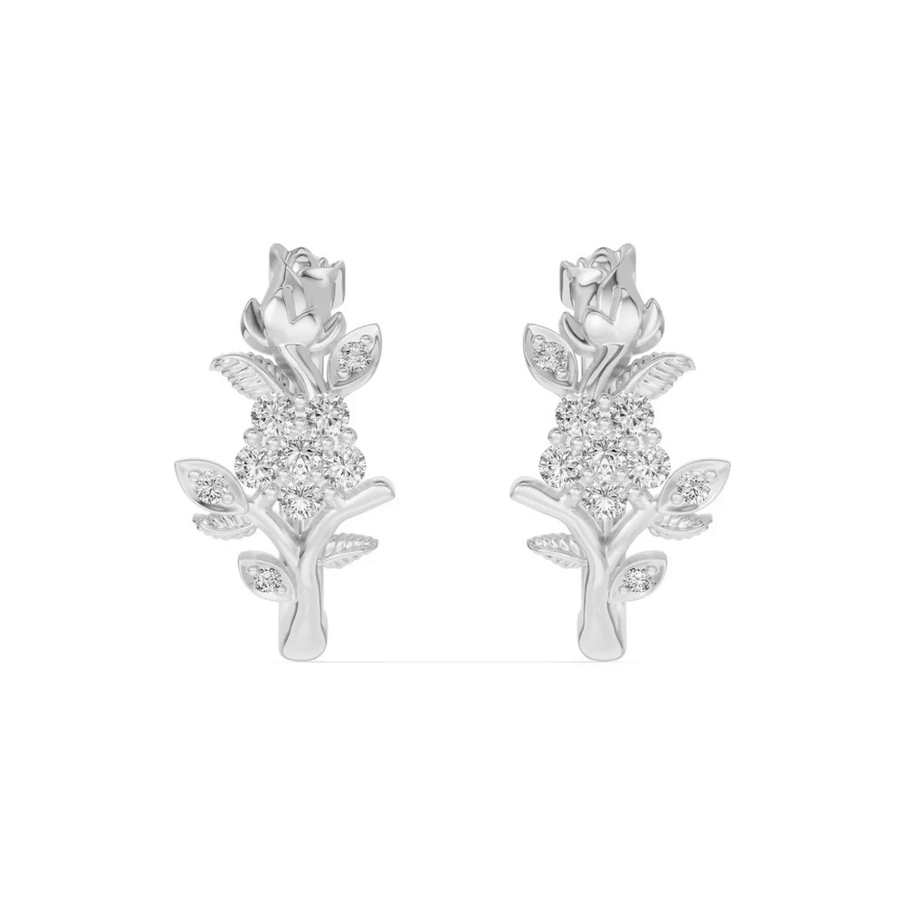 360 degree view of Rose Bud Lab Diamond Hoop Silver Earrings