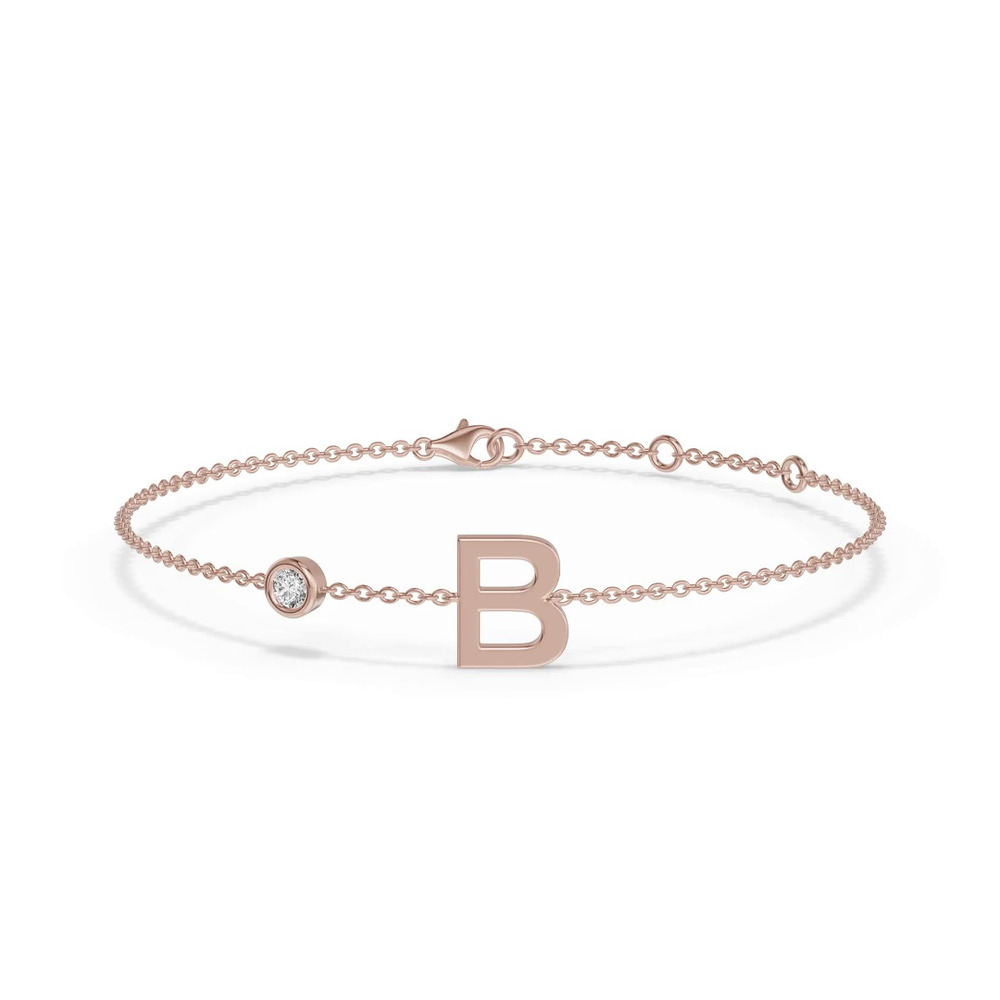360 degree view of Bezel Lab Diamond Gold Initial Bracelet - B