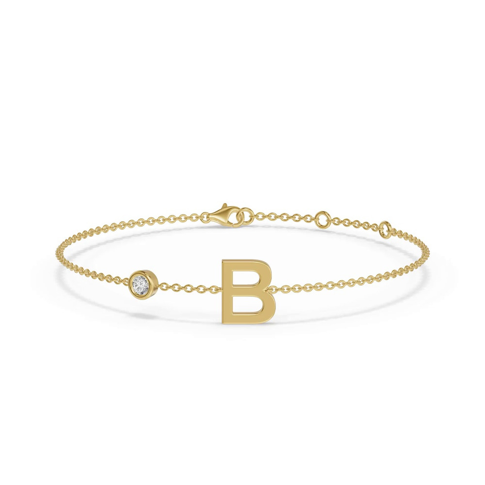 360 degree view of Bezel Diamond Gold Initial Bracelet - B