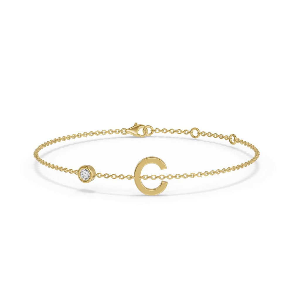 360 degree view of Bezel Lab Diamond Gold Initial Bracelet - C