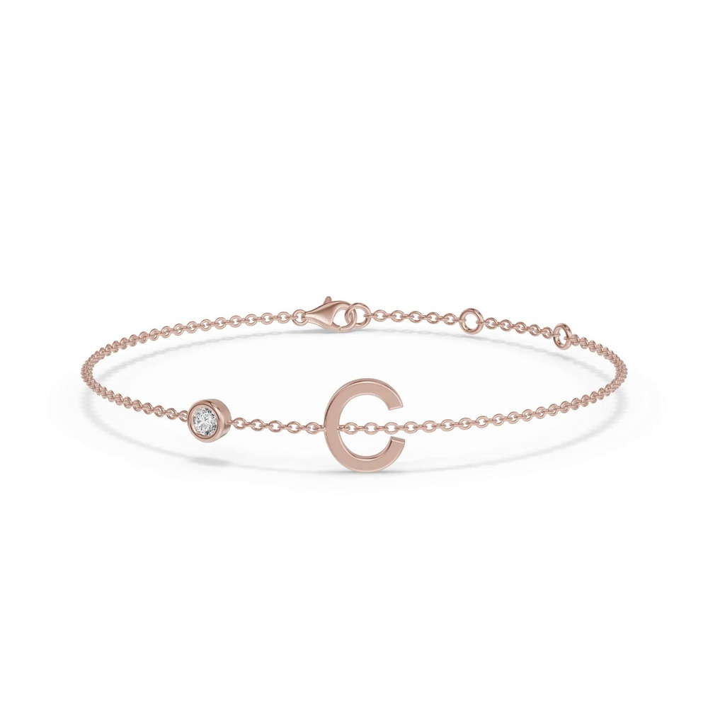 360 degree view of Bezel Diamond Gold Initial Bracelet - C
